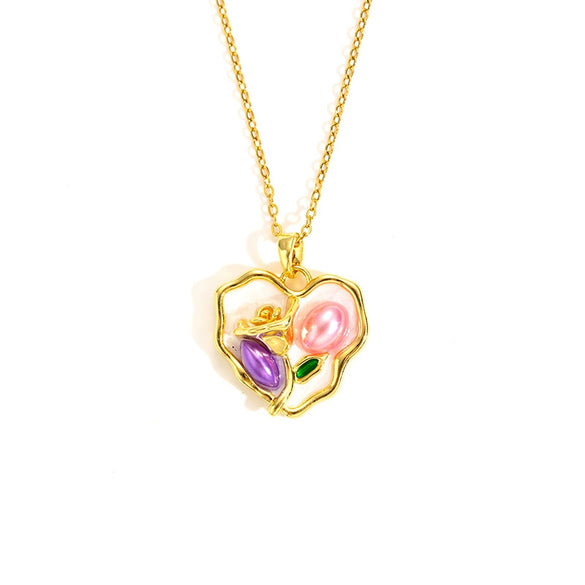 Women's Titanium Steel And Copper Necklace With Three Dimensional Rose Design And Electroplating Treatment