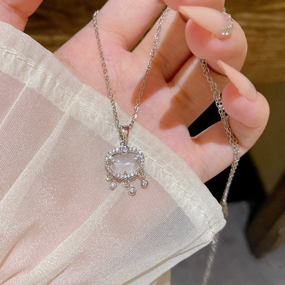 Women's Titanium Steel And Copper Peace Lock Necklace With Geometric Pattern And Zirconia Setting