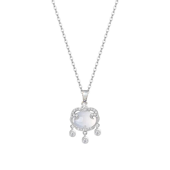 Women's Titanium Steel And Copper Peace Lock Necklace With Geometric Pattern And Zirconia Setting