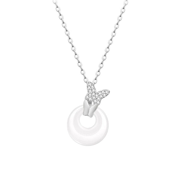 Women's Titanium Steel And Copper Pendant Necklace With Geometric Pattern And Cross Chain Style Set With Zirconia