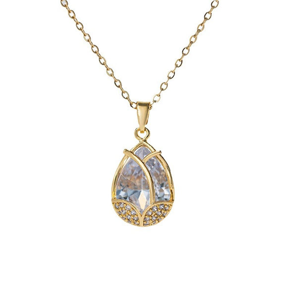 Women's Titanium Steel And Copper Tulip Pendant Necklace With Geometric Pattern And Diamond Design