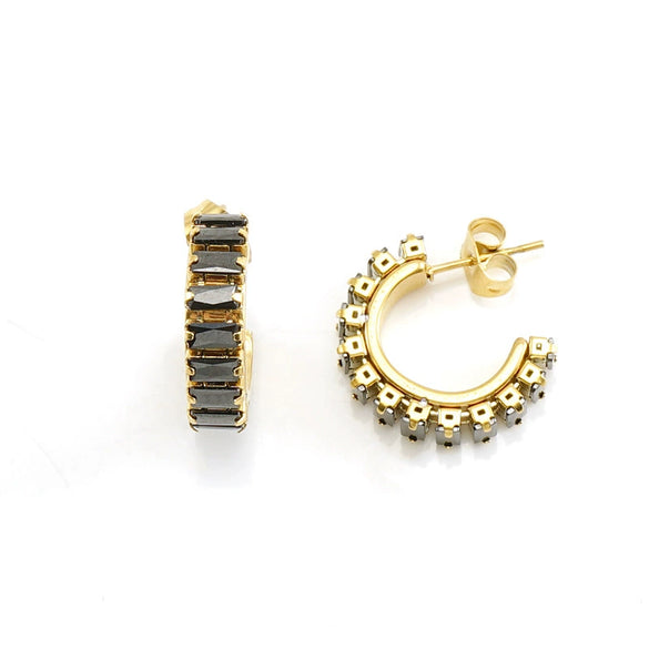 Women's Titanium Steel And 18K Gold Plated Cshaped Geometric Fashion Earrings With Electroplating Treatment