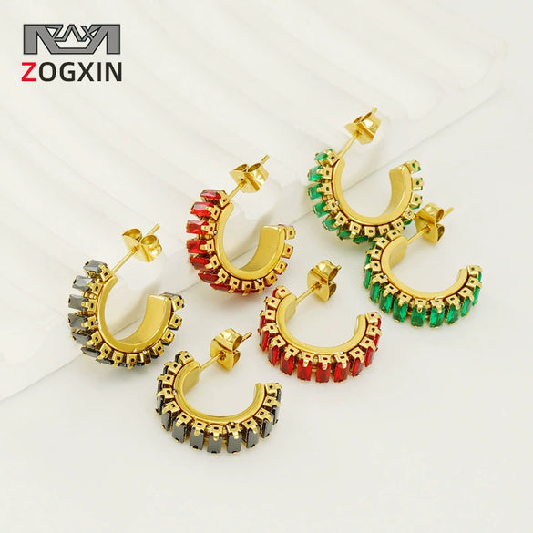 Women's Titanium Steel And 18K Gold Plated Cshaped Geometric Fashion Earrings With Electroplating Treatment