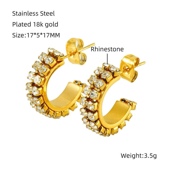 Women's Titanium Steel And 18K Gold Plated Cshaped Geometric Fashion Earrings With Electroplating Treatment