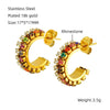 Women's Titanium Steel And 18K Gold Plated Cshaped Geometric Fashion Earrings With Electroplating Treatment