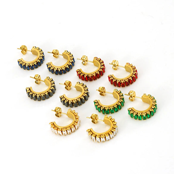 Women's Titanium Steel And 18K Gold Plated Cshaped Geometric Fashion Earrings With Electroplating Treatment