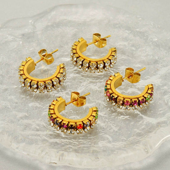 Women's Titanium Steel And 18K Gold Plated Cshaped Geometric Fashion Earrings With Electroplating Treatment