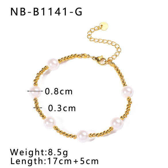 Women's Titanium Steel And Pearl Beaded Collarbone Chain Necklace Set With Geometric Pattern And 18K Vacuum Plating In Furnace