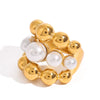 Women's Titanium Steel And Pearl Geometric Ring With Electroplating Design Jewelry