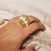 Women's Titanium Steel And Pearl Geometric Ring With Electroplating Design Jewelry
