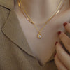 Women's Titanium Steel And Stainless Steel Double Layer Stacked Bowl Bean And Peanut Pearl Clavicle Chain With Leaf Pattern And Electroplating Treatment
