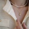 Women's Titanium Steel And Stainless Steel Double Layer Stacked Bowl Bean And Peanut Pearl Clavicle Chain With Leaf Pattern And Electroplating Treatment