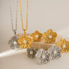 Women's Titanium Steel And Stainless Steel Electroplated Compound Flower Pendant Necklace With Geometric Design