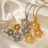 Women's Titanium Steel And Stainless Steel Electroplated Compound Flower Pendant Necklace With Geometric Design