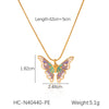 Women's Titanium Steel And Stainless Steel Enamel Butterfly Pendant Necklace With Geometric And Animal Pattern And Dripping Oil Design Snake Bone Chain