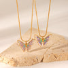 Women's Titanium Steel And Stainless Steel Enamel Butterfly Pendant Necklace With Geometric And Animal Pattern And Dripping Oil Design Snake Bone Chain