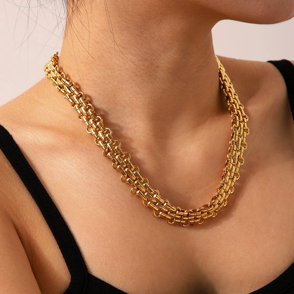 Women's Titanium Steel And Stainless Steel Geometric Handwoven Electroplated Watch Strap Chain Necklace