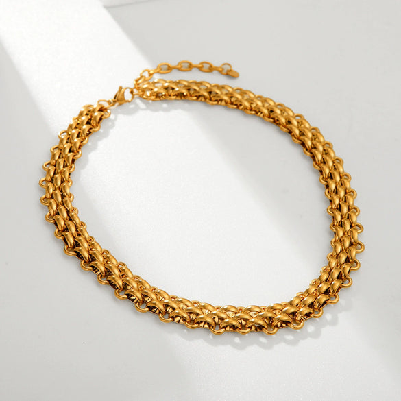 Women's Titanium Steel And Stainless Steel Geometric Handwoven Electroplated Watch Strap Chain Necklace