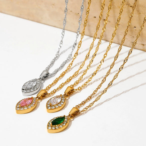 Women's Titanium Steel And Stainless Steel Geometric Rhombus Eye Pendant Necklace With Electroplating O Chain