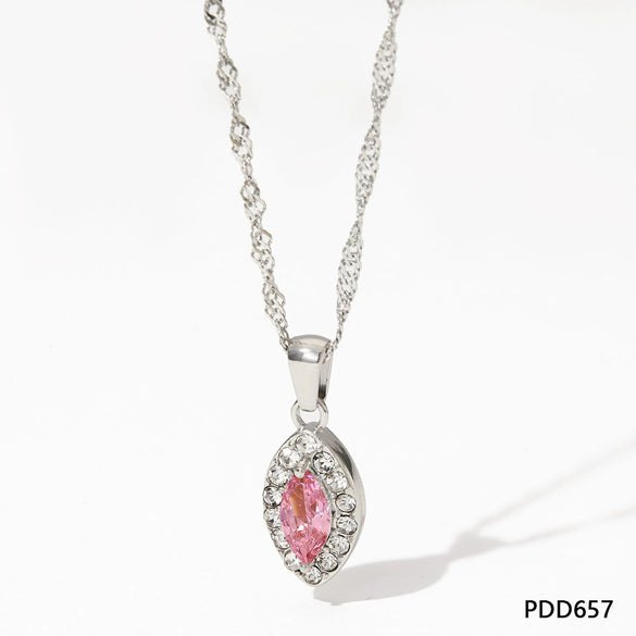 Women's Titanium Steel And Stainless Steel Geometric Rhombus Eye Pendant Necklace With Electroplating O Chain