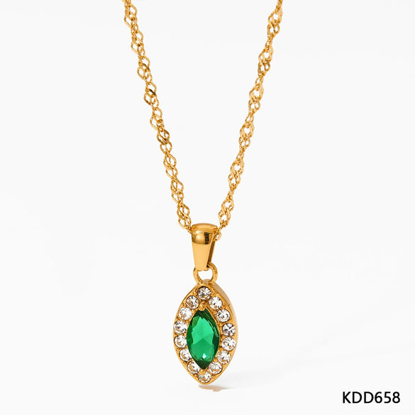 Women's Titanium Steel And Stainless Steel Geometric Rhombus Eye Pendant Necklace With Electroplating O Chain