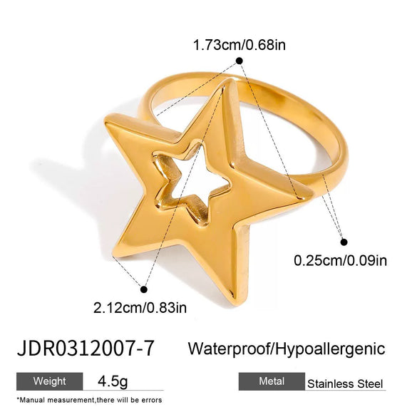 Women's Titanium Steel And Stainless Steel Geometric Spiral Hollow Fivepointed Star Electroplated Ring