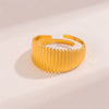 Women's Titanium Steel And Stainless Steel Geometric Vertical Strip Bread Dome Ring With 18K Gold Plated Electroplating