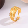 Women's Titanium Steel And Stainless Steel Geometric Vertical Strip Bread Dome Ring With 18K Gold Plated Electroplating