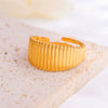 Women's Titanium Steel And Stainless Steel Geometric Vertical Strip Bread Dome Ring With 18K Gold Plated Electroplating