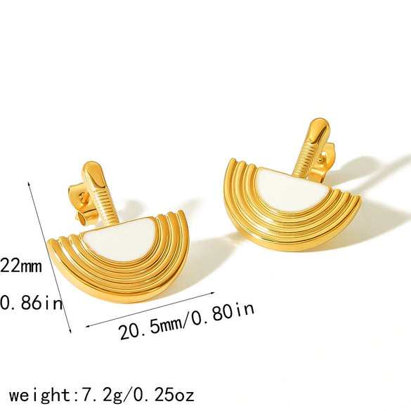 Women's Titanium Steel And Stainless Steel Half Disc Geometric Electroplated Earrings