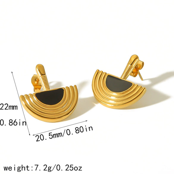 Women's Titanium Steel And Stainless Steel Half Disc Geometric Electroplated Earrings