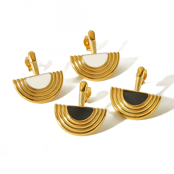 Women's Titanium Steel And Stainless Steel Half Disc Geometric Electroplated Earrings