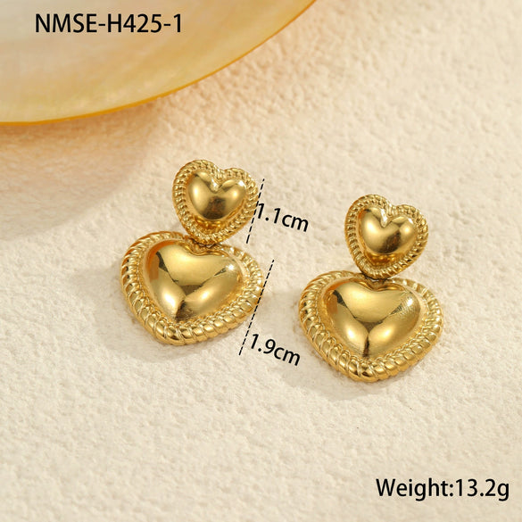 Women's Titanium Steel And Stainless Steel Heart Shaped Geometric Earrings With Electroplating
