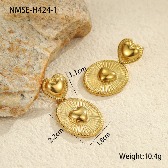 Women's Titanium Steel And Stainless Steel Heart Shaped Geometric Earrings With Electroplating
