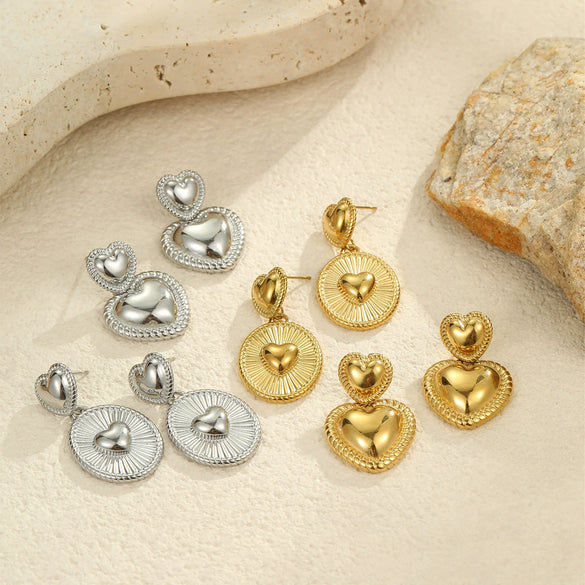 Women's Titanium Steel And Stainless Steel Heart Shaped Geometric Earrings With Electroplating