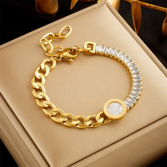 Women's Titanium Steel And Stainless Steel Jewelry Bracelet With Round Plate And Irregular Shape Electroplated