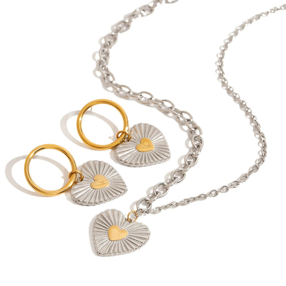 Women's Titanium Steel And Stainless Steel Jewelry Necklace And Earrings With Love Water Drops Bell Patterns Electroplated