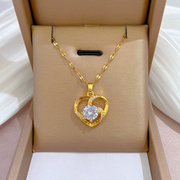 Women's Titanium Steel And Stainless Steel Love Heart Geometric Cartoon Style Micro Diamond Necklace
