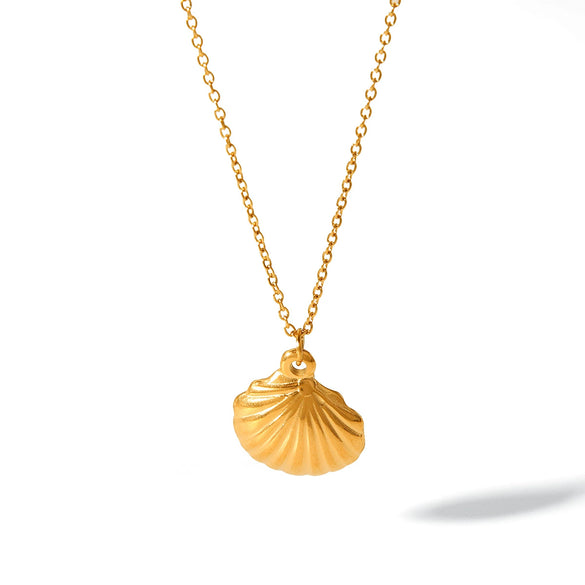Women's Titanium Steel And Stainless Steel Necklace With Scallop Pendant And Geometric Pattern Electroplated Natural Style