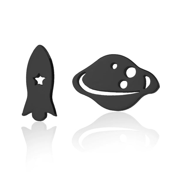 Women's Titanium Steel Asymmetric Spaceship Cartoon Earrings With Electroplated Finish Wholesale Fashion Jewelry