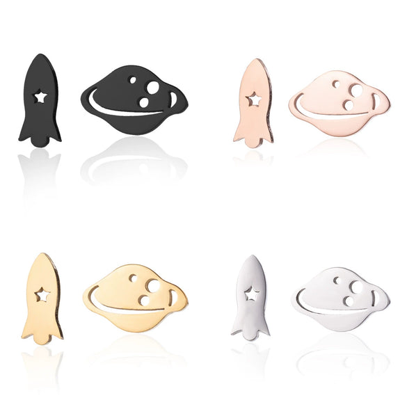 Women's Titanium Steel Asymmetric Spaceship Cartoon Earrings With Electroplated Finish Wholesale Fashion Jewelry