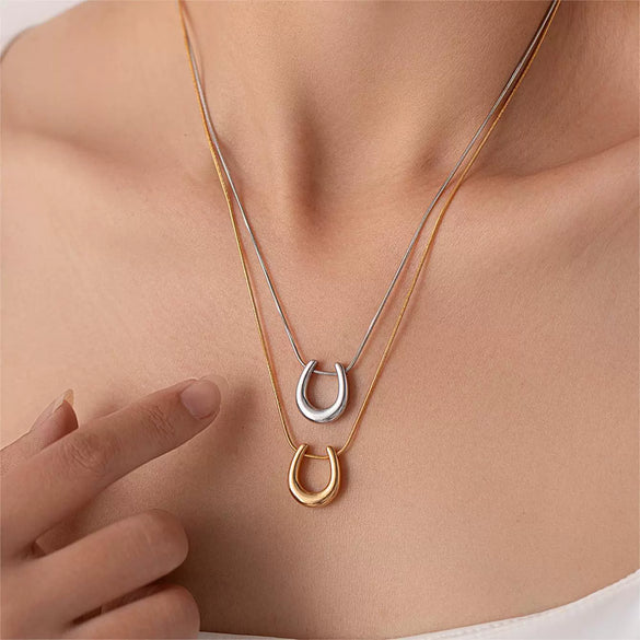 Women's Titanium Steel Asymmetrical Ushaped Goldplated Natural Style Snake Bone Chain Necklaces