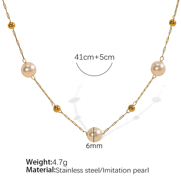 Women's 316L Stainless Steel Baby's Breath Pearl Necklace With Electroplating Fashionable Clavicle Chain