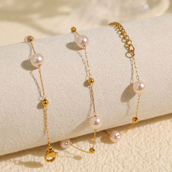 Women's 316L Stainless Steel Baby's Breath Pearl Necklace With Electroplating Fashionable Clavicle Chain