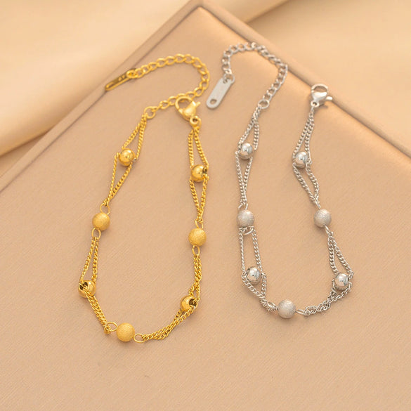 Women's Titanium Steel Beaded Chain Bracelet With Geometric Light Luxury Design And Polished Finish