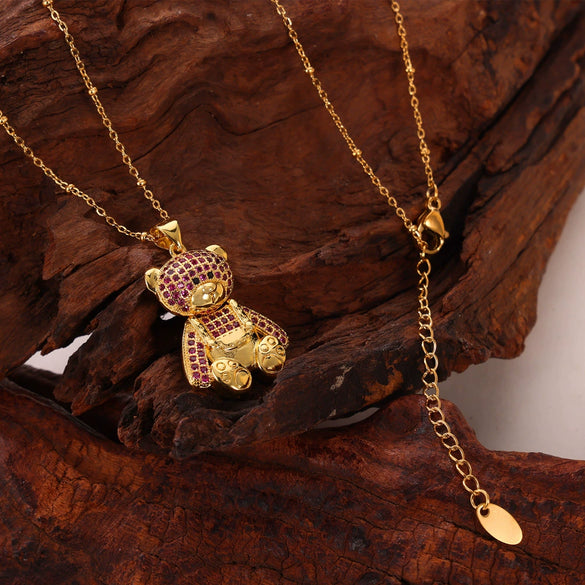 Women's Titanium Steel Bear Necklace With Geometric Pattern And Electroplating Design