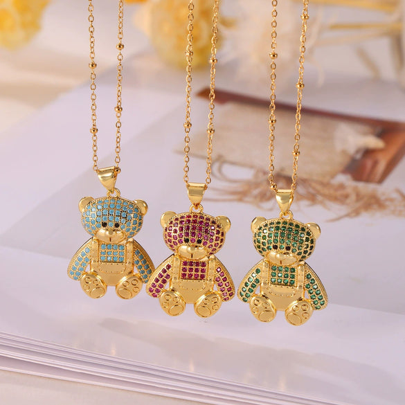 Women's Titanium Steel Bear Necklace With Geometric Pattern And Electroplating Design