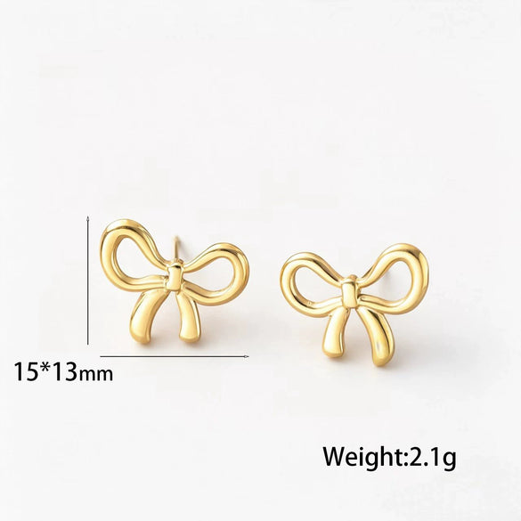 Women's Titanium Steel Bow Necklace And Earrings Set With Cross Chain Electroplated Fashion Jewelry