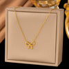 Women's Titanium Steel Bow Necklace And Earrings Set With Cross Chain Electroplated Fashion Jewelry