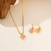 Women's Titanium Steel Box Chain Necklace With Pink Heart Pendant Copper Inlaid Zircon Electroplated Fashion Jewelry Set